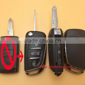 New arrival Citroen 3 button modified flip remote key blank cover case with NE73 206 Blade (with battery place)