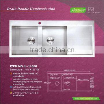 2015 high quality kitchen sink above counter with drainer L-11650