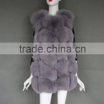 Europen popular ladies High Quality Genuine Light Grey Fox Gilet/Fur Vest
