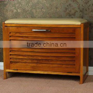 Indoor wooden bench seat with solid wood storage drawer