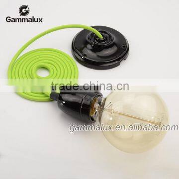 Hot Sale E27 Ceramic Ceiling Rose Light Holder,Bright Green Braided Wire