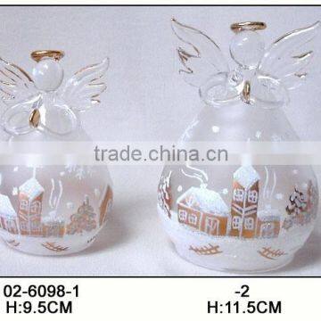 Chirstmas Hanging Glass Angel with Snow Scenery Pattern