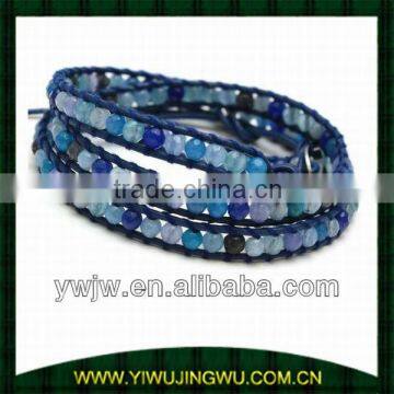 fashion Blue Gemstone & Leather Wrap Bracelet