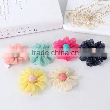 fashion polyester gauze lovely flower design hair grips for baby girl kids