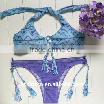 Blue tie halter bikini girl