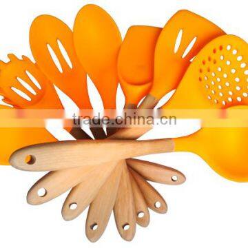 F01S 8pcs Silicone Utensils/ Kitchen Utensil Set /Slicone Cooking Utensils Sets With Wooden Handle photo-3