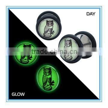 UV acrylic owl in the dark ear plug /tunnel body jewelry/jewellery piercing FACTORY