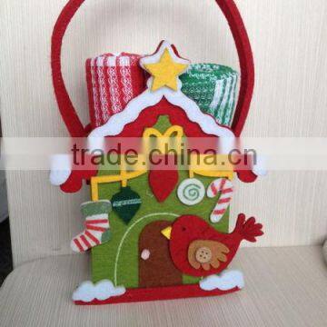 Christmas felt bags with dish towel set rolled inside