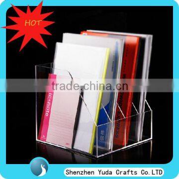 Desktop Plexiglass Documents Display Rack with 4 Dividers, Office Notebook Holders, Acrylic Book Holder Stationery