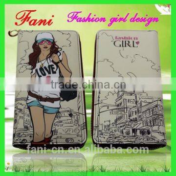 New design fancy young girl printing PU leather wallets for womens / girls