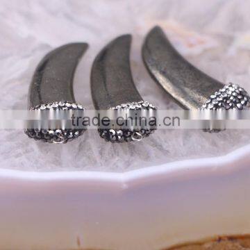 Hematite Pendant, With Pave Crystal Zircon Gem Stone Pendant, Horn Pendant, Jewelry Making photo-3
