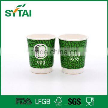 Wholesale custom green printing double wall insulated paper coffee cups