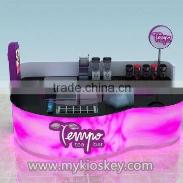 Customized 3m by 3m Purple Color Mall Food Kiosk Bubble Tea Kiosk Design for Sale