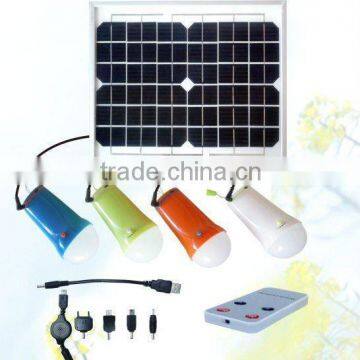 portable and rechargeable solar home light with 10W solar panel and 4 pcs led light