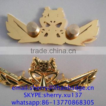 High quality gold plating custom metal wings lapel pin badge