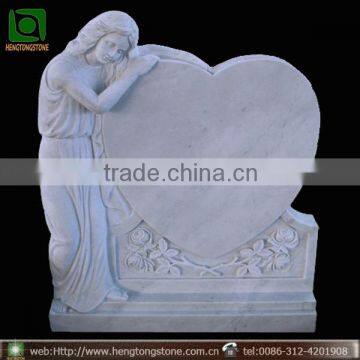 White Marble Heart Shaped Headstone with Rose Design