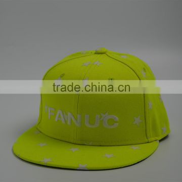 Fluorescent 6 panel snapback cap/hat black hip hop baseball cap