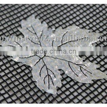 2016 Most Fancy Design Silver Maple Leaf Shape Laser PU Embroidery Lace Fabric photo-4