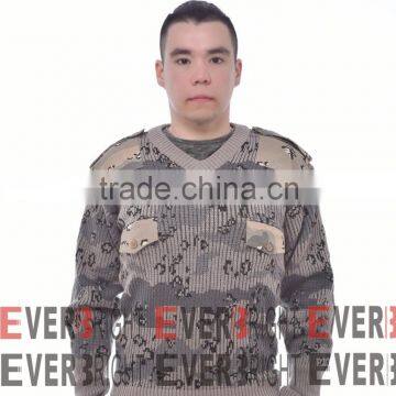 Military Sweater V neck Knit navy camouflage pullover