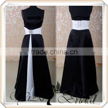 RSE246 Thick 395 Satin Two Color Black And White Bridesmaid Dress