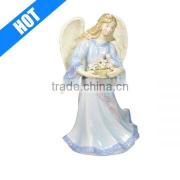 Custom Porcelain Angel Flower Basket Musical Figurine