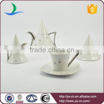 Silver plated ceramic coffee set with diamond
