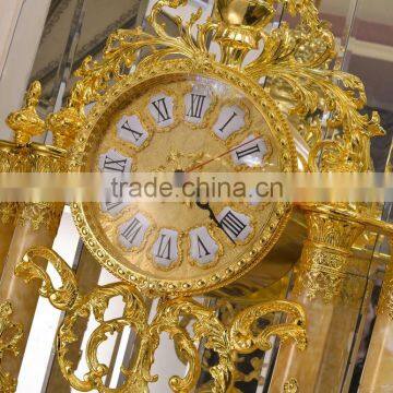 Latest Design Double Layer Grandfather Antique Clock, 24K Gold Copper Clock, Onyx Tube Marble Base Floor Clock photo-4