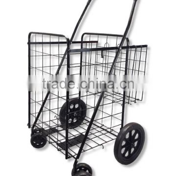 Folding Metal Supermarket Shopping Cart with Double Basket and Wheels