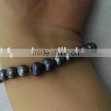 6-7mm Black Near Round Freshwater Pearl Bracelet photo-5