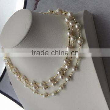 Ladies 8-9mm White Freshwater Pearl Necklace With 14K Gold Chain photo-2