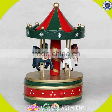 wholesale baby wooden carousel music box christmas gift kids wooden carousel music box wood carousel music box W07B009A