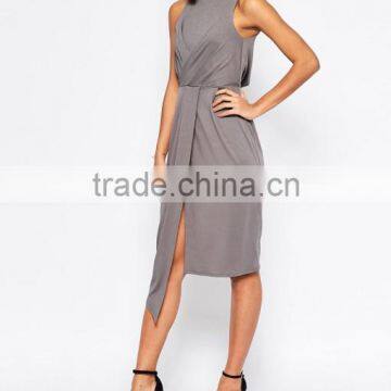 Wholesale sleeveless wrap drape pencil dress for women