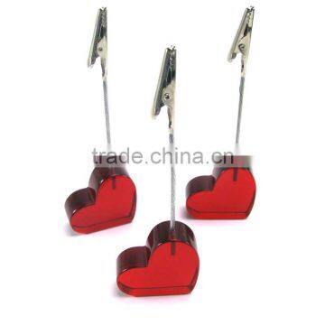 wedding alligator holder memo clips with love heart shape resin base in red, set of 10 , 115mm height