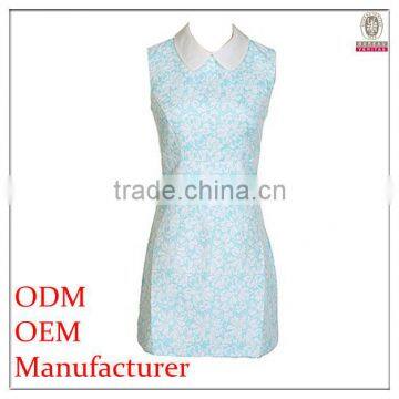 newly lovely jacquard wite peter pan collar sleeveless short dinner dress