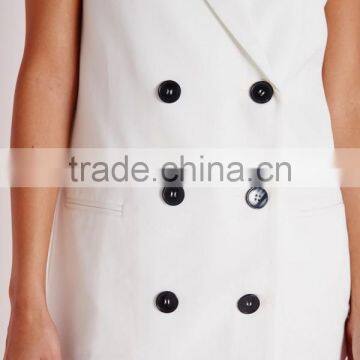 Women Fancy White Sleeveless Double Breasted Slim Fit Blazer photo-5