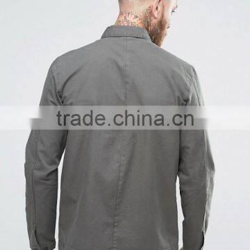 Latest Design Embroidered Logo Long Sleeve Chest Pocket Mens 100% Cotton Soft Broadcloth Casual Dark Grey Solid Shirts photo-2