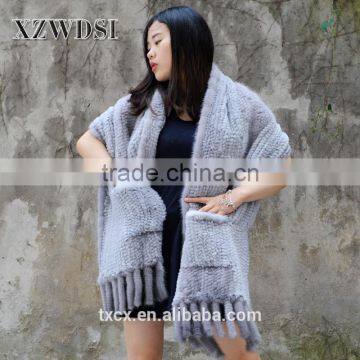 CX-B-27 Mink Fur And Rabbit Fur Winter Women Dress Long Wraps Shawls photo-2