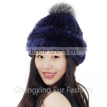 CX-C-221P Wholesale Girls Fashion Fur Ball Hat Women Mink Fur Knitted Beanie Hat photo-3