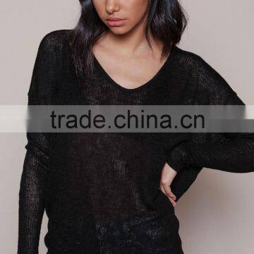 MGOO New Arrival Black Light Knit Tops Sweaters Hi Low Snoopneck Plain Women Sexy Loose Pullovers photo-3