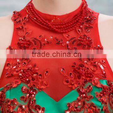 MGOO High Fashion Chinese Style Red Color Halter Maxi Prom Dress Ball Gown Tulle Green Toast Dress YDYS15B0083 photo-4