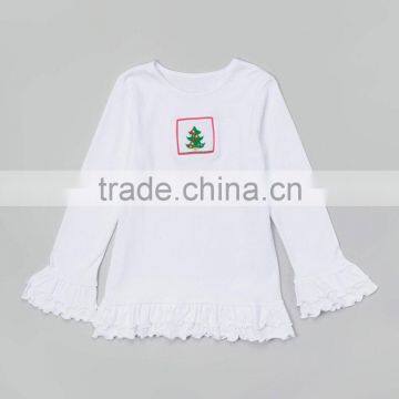 White Smocked Noel Tree Baby Girls Lettuce Edge Tee