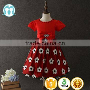 2017 wholesale price party wedding summer children flower dress with red