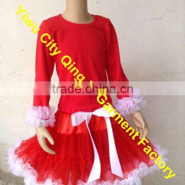 Boutique 2015 Fashion Long Sleeve Cotton Top and Chiffon Fluffy Skirt for baby girls