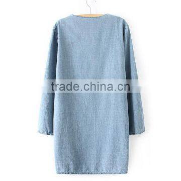 EY0588A Hot Salling Women Ethnic Wind Embroidery Long-sleeved Cowboy Dress photo-3