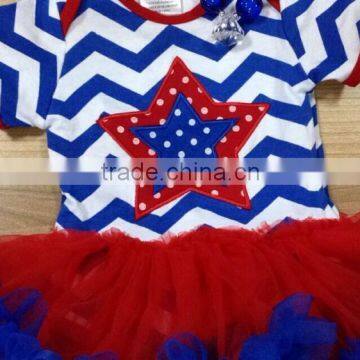 2015 Hot Sell Baby Girl July 4th Chervon Star Romper With Matching Headband and Necklace photo-2
