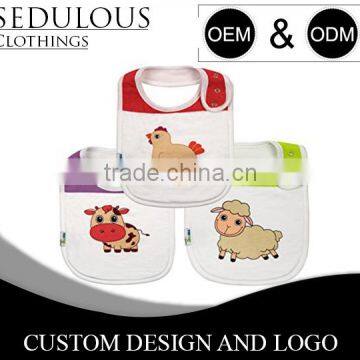 Two layer baby bibs with animated animal and birds print and snap for adjustment