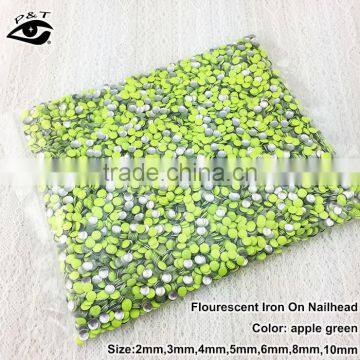 Hot fix nailhead Iron on neon studs 5MM neon lime green studs