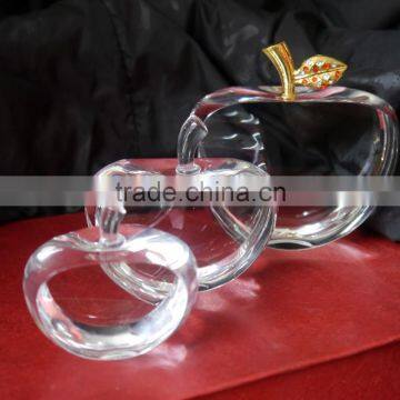 High Quality Faceted Clear Crystal Apple with metal leaf Crafts