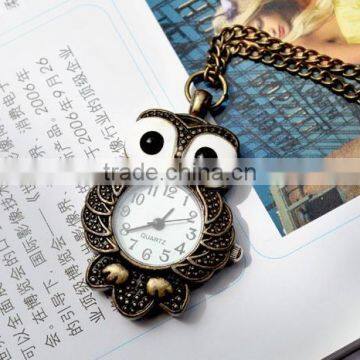 free shipping!!!42*30mm cartoon fat owl pendant pocket watch @ mixed Antique Bronze Mechanical Locket Watch pocket WPP004