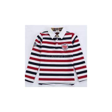 New 100% Cotton Kids Long Sleeve Stripe Embroidery Polo-shirt